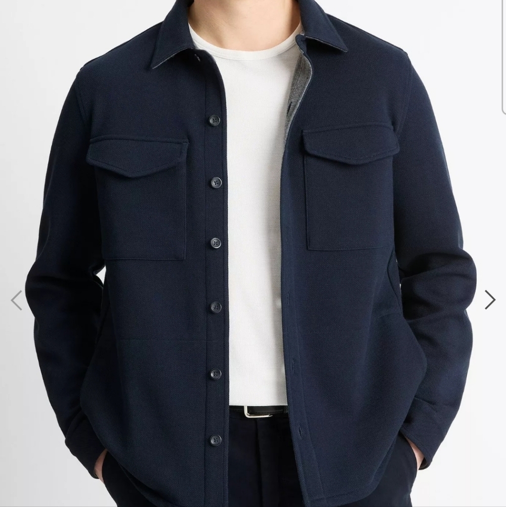 Flawed - Vince Coastal Blue Double-Knit Cotton-Blend Piqué Shirt Jacket